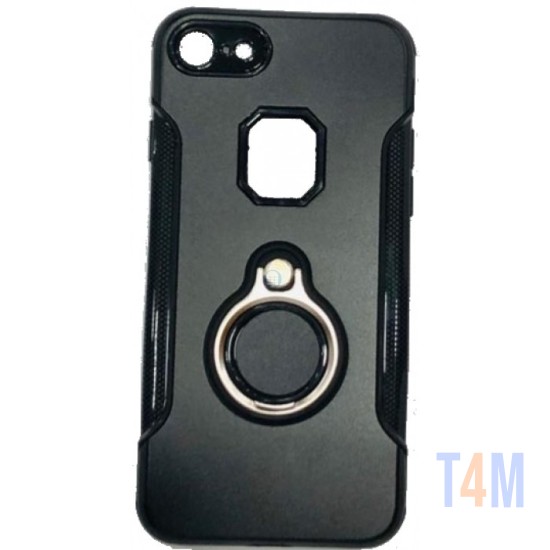 CAPA DE SILICONE COM METAL E ANEL DE DEDO APPLE IPHONE X/10 PRETO